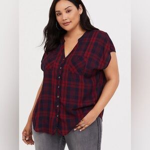 Torrid Red and Black Plaid Dolman Blouse